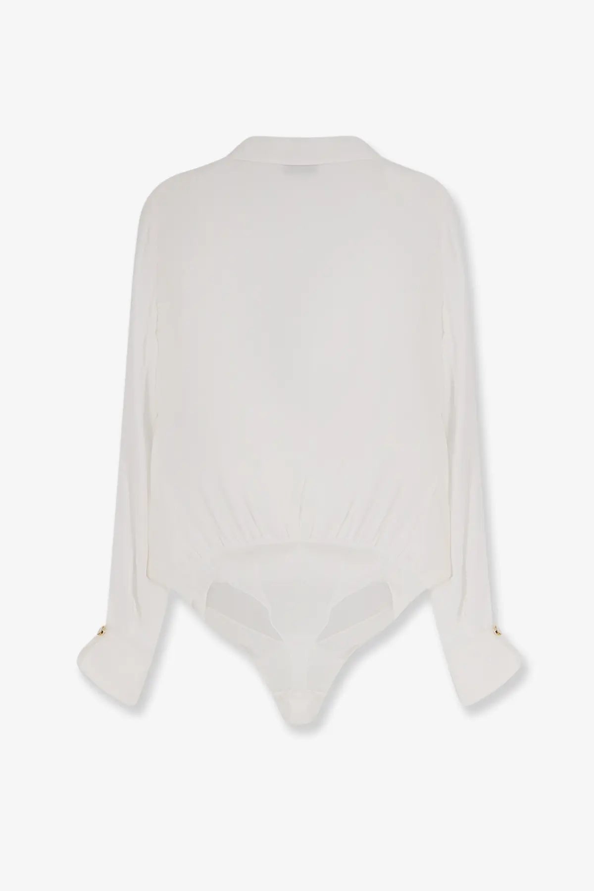 Elisabetta Franchi women’s white viscose bodysuit with long sleeves gathered waist and gold button cuffs