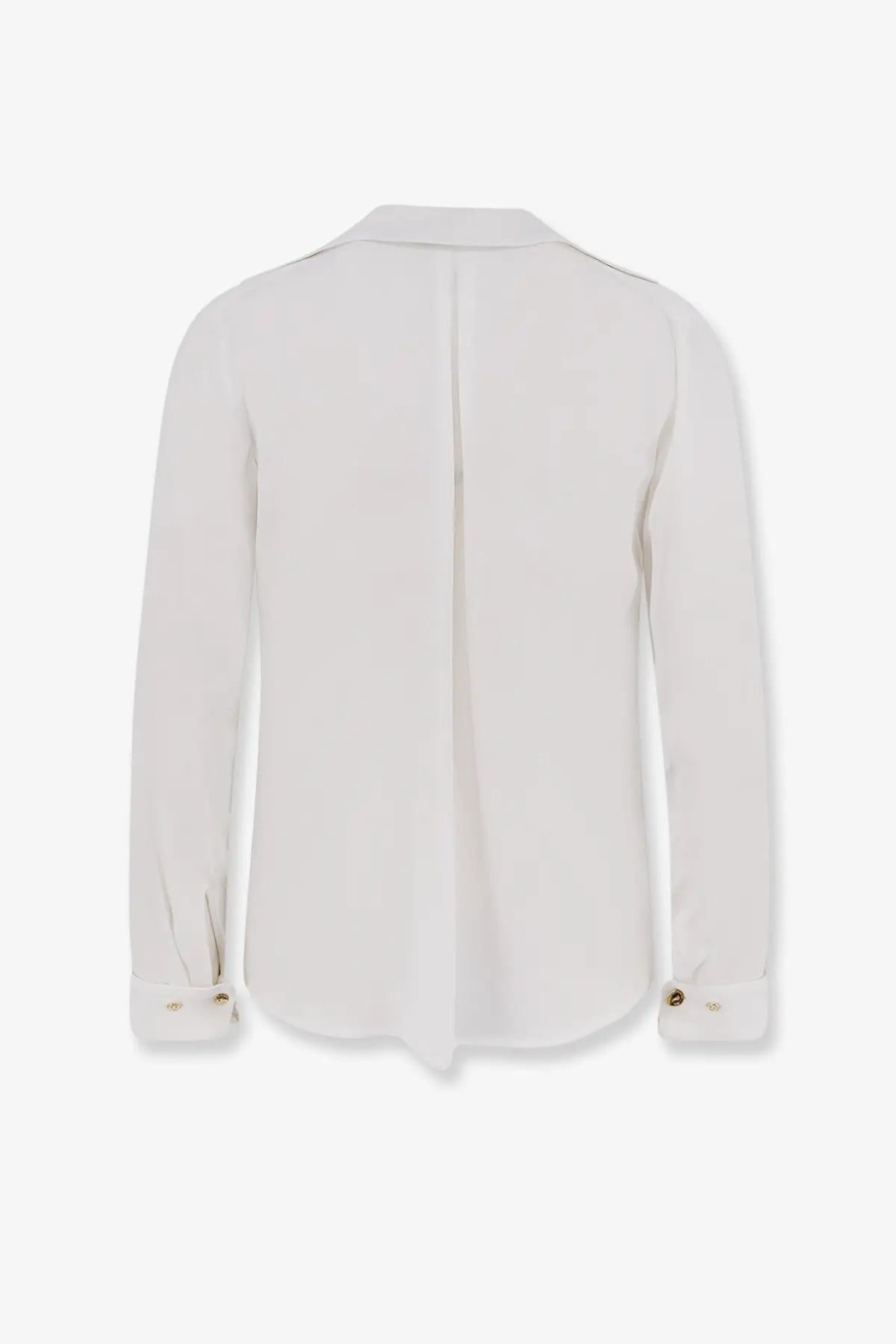 Elisabetta Franchi white viscose shirt with crisp silk blouse, classic collar, and gold-toned button cuffs