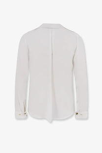 Elisabetta Franchi white viscose shirt with crisp silk blouse, classic collar, and gold-toned button cuffs