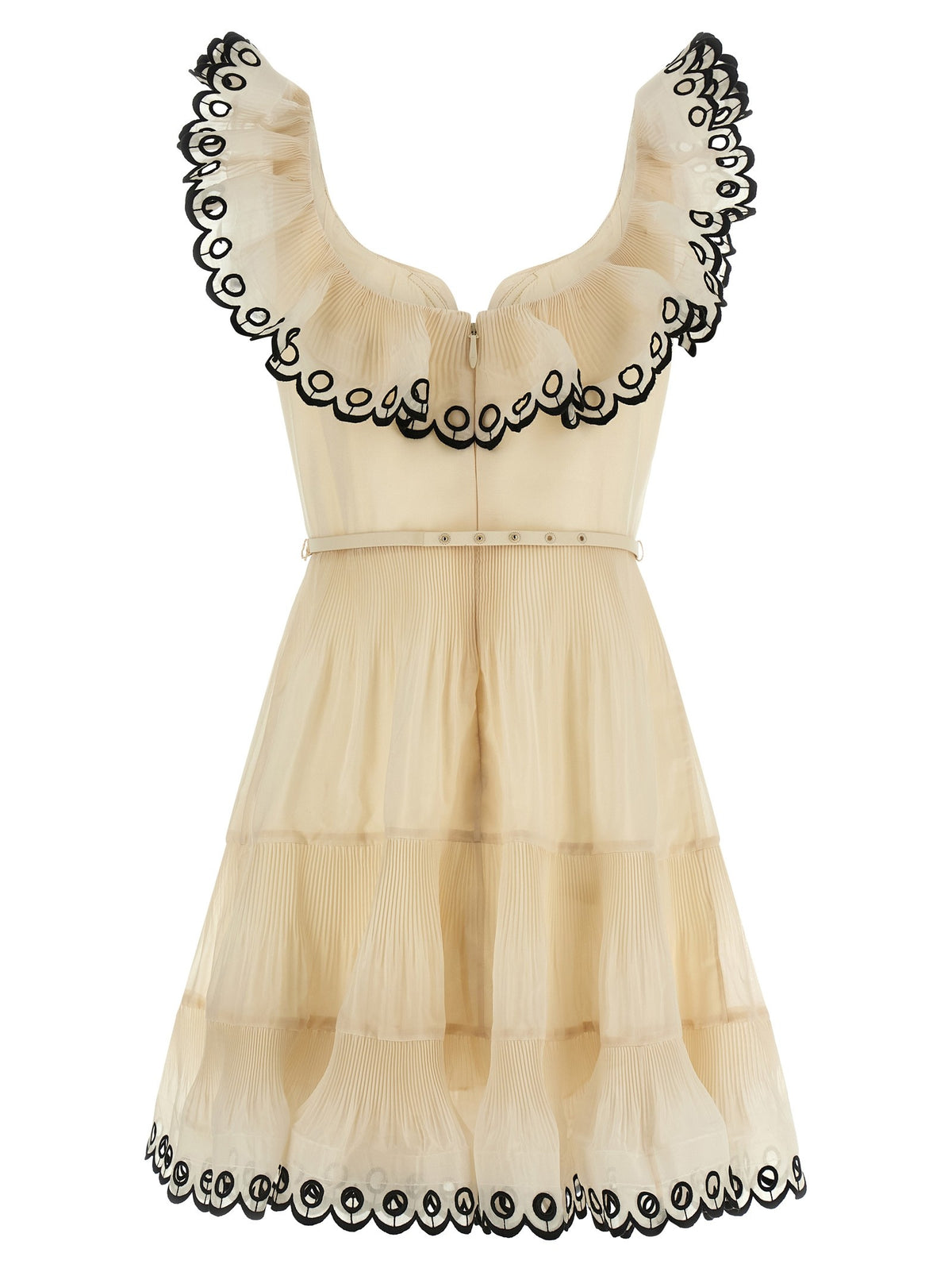 Zimmermann Embroidered Frilled Mini Dress Beige