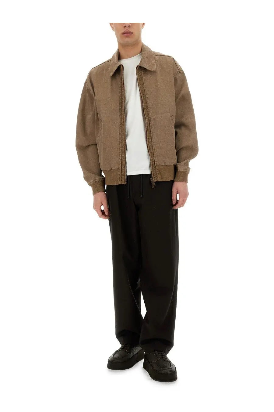 Emporio Armani men’s blouson jacket brown tan canvas bomber jacket with collar and front zipper