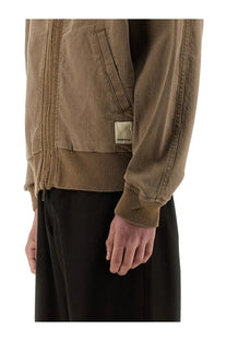 Emporio Armani men’s brown tan corduroy bomber jacket with ribbed cuffs and waistband and textured front panel