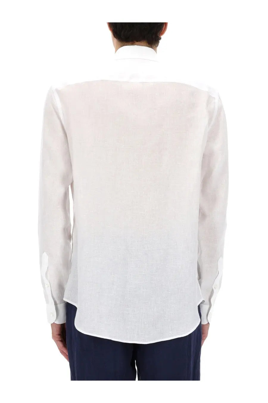 Emporio Armani men’s camicia con white crisp white linen shirt with classic collar and long sleeves