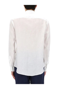 Emporio Armani men’s camicia con white crisp white linen shirt with classic collar and long sleeves