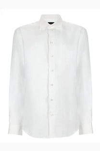 Emporio Armani men’s crisp white dress shirt with classic collar button down front made from smooth cotton fabric