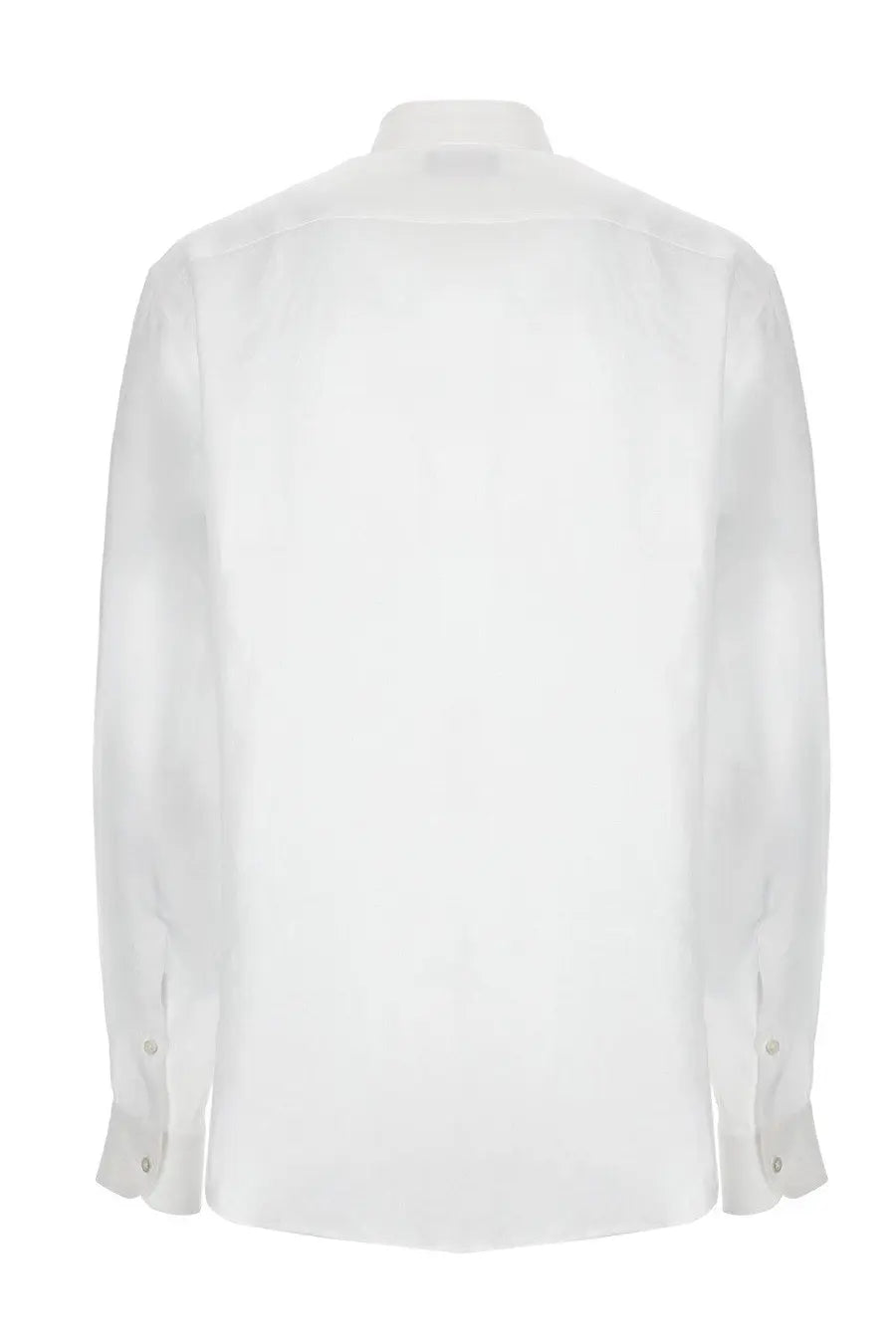 Emporio Armani men’s white long-sleeved button-down shirt with crisp collar and subtle textured fabric