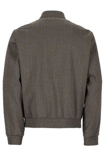 Emporio Armani men’s gray bomber jacket with subtle diagonal pattern and ribbed cuffs and hem