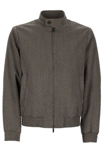 Emporio Armani men’s giacca blouson grey bomber jacket with subtle geometric pattern and ribbed cuffs in dark gray