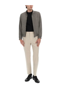 Emporio Armani men’s giacca blouson grey bomber jacket with gray textured fabric subtle pattern and ribbed cuffs