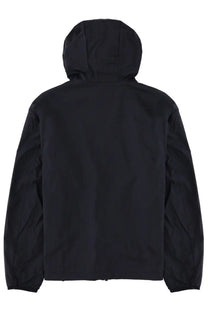 Emporio armani men’s black hooded jacket with sleek minimalist design and smooth fabric in giacca con zip cappuccio style