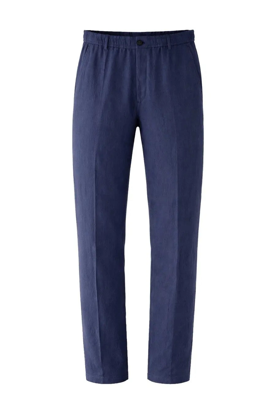 Emporio Armani men’s pantalone in lino blue navy blue tailored trousers with sleek straight-leg cut and subtle front pleats
