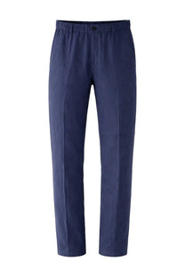Emporio Armani men’s pantalone in lino blue navy blue tailored trousers with sleek straight-leg cut and subtle front pleats