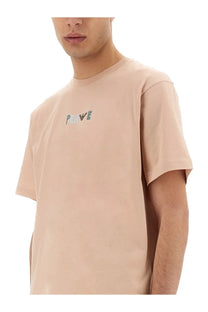 Emporio Armani men’s beige short-sleeved t-shirt with subtle peve logo printed on the chest for casual wear