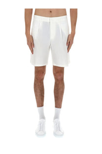 Emporio Armani men’s white pleated shorts made of lightweight smooth cotton fabric for casual wear