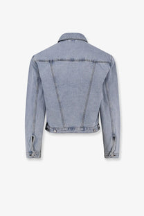 Entire Studios men’s denim jacket blue light-wash with classic stitching and buttoned cuffs in denim material