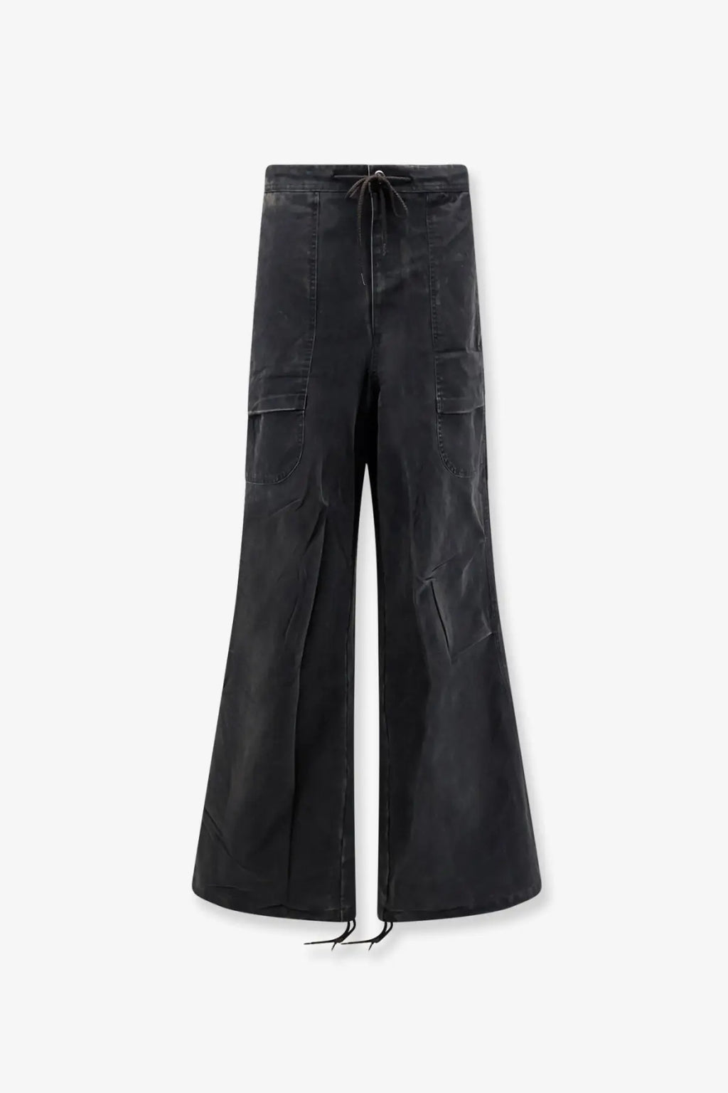 Entire studios unisex barren cargo cotton trousers black with wide-leg fit drawstring waist and multiple flap pockets
