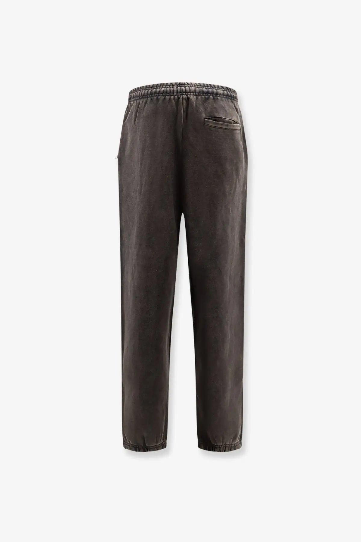 Entire studios unisex dark gray cotton jogging trousers shown from the back with elastic waistband and small pocket