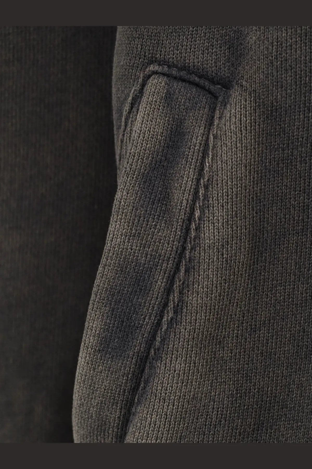 Entire studios unisex eternal zip cotton sweatshirt black showing dark gray ribbed knit fabric with visible stitching