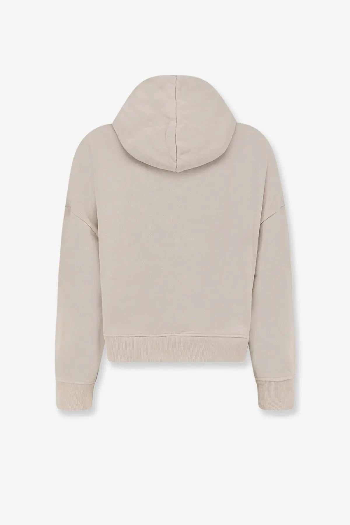 Beige cropped hoodie with ribbed cuffs and hem made of soft cotton blend from Entire Studios unisex sweatshirt line