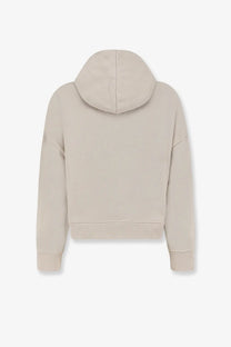 Beige cropped hoodie with ribbed cuffs and hem made of soft cotton blend from Entire Studios unisex sweatshirt line