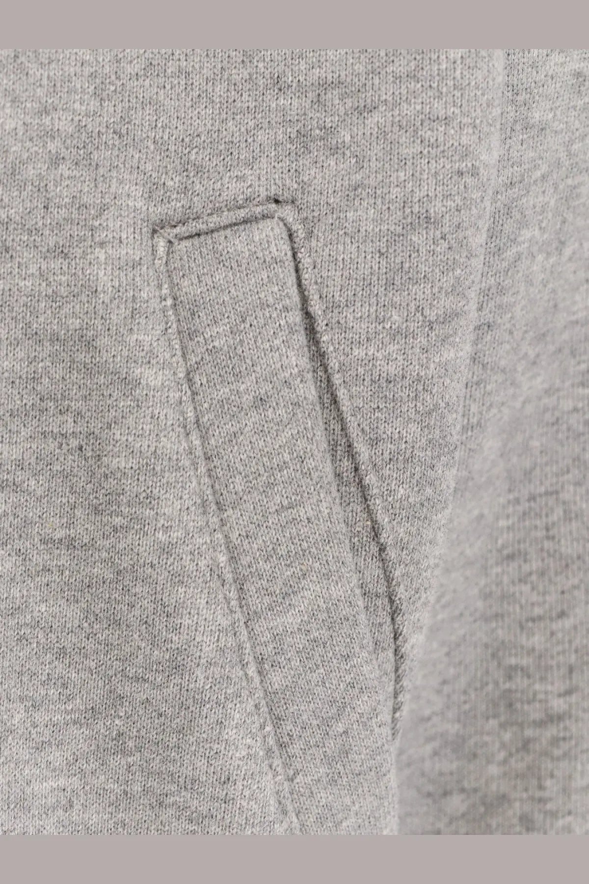 Gray heathered knit fabric pocket with stitched edge on entire studios unisex eternal zip cotton sweatshirt grey