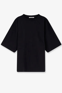 Black oversized crewneck unisex heavy boxy tee by Entire Studios with short sleeves and minimalist design