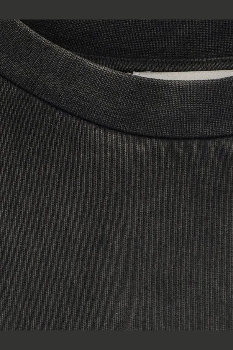 Entire Studios unisex heavy boxy tee black with ribbed knit, soft faded texture, and classic crew neckline