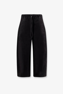 Black high-waisted wide-leg cotton trousers with elastic drawstring waistband from Entire Studios unisex loft collection