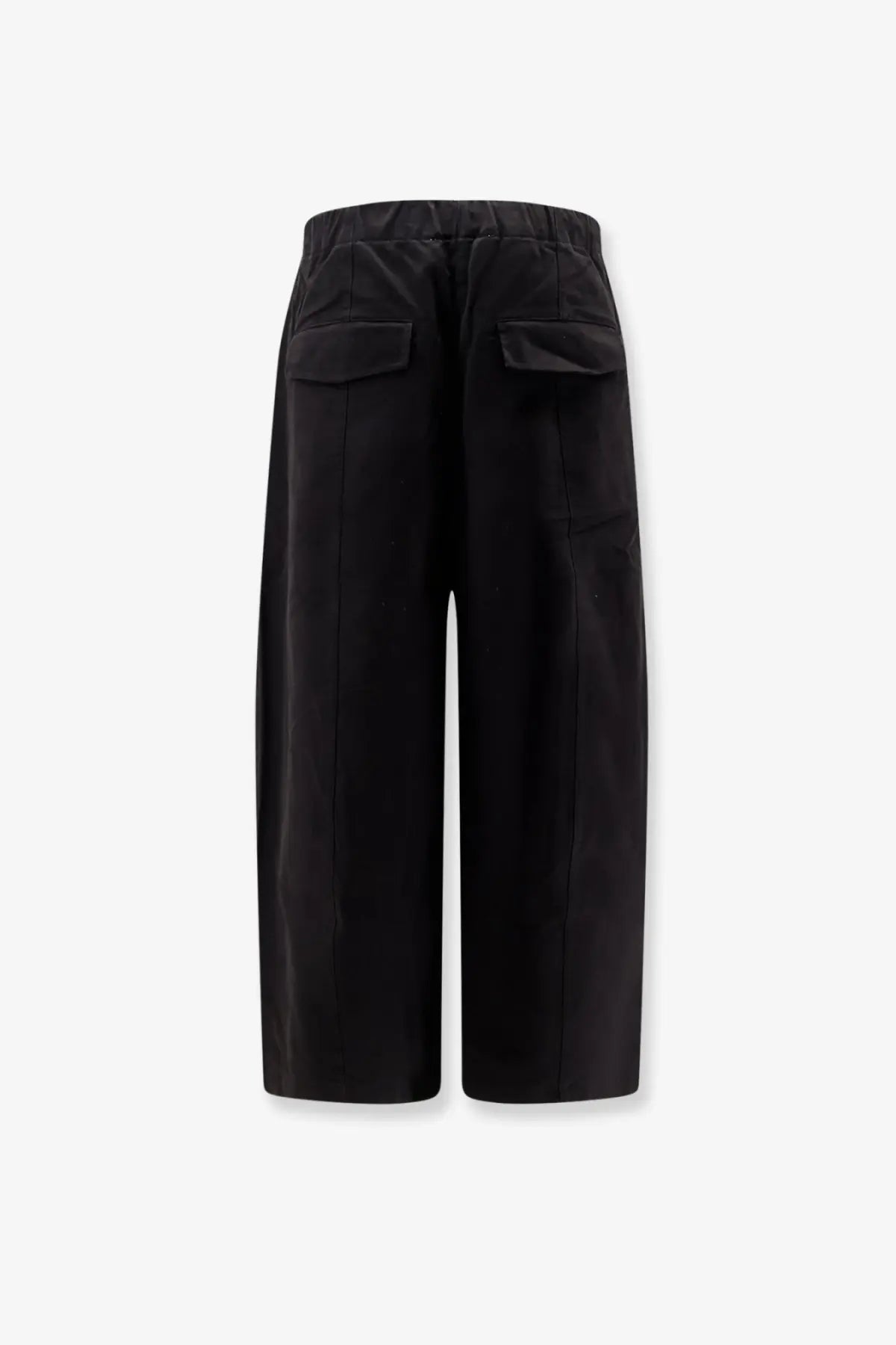 Entire Studios unisex loft cotton trousers in black with wide-leg cut elastic waistband and two front pockets