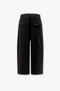 Entire Studios unisex loft cotton trousers in black with wide-leg cut elastic waistband and two front pockets