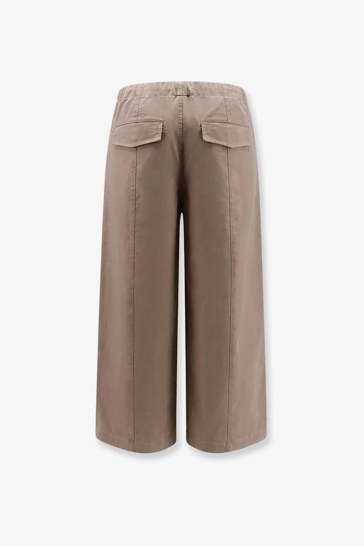 Beige entire studios unisex loft cotton wide-leg trousers with relaxed fit and two back pockets shown from the back