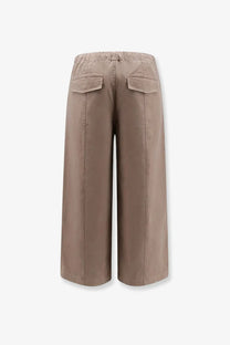 Beige entire studios unisex loft cotton wide-leg trousers with relaxed fit and two back pockets shown from the back