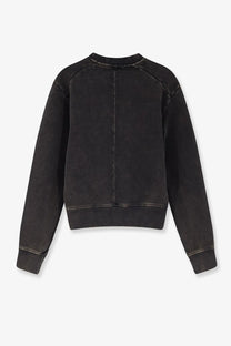 Black distressed cotton unisex sweatshirt with ribbed cuffs and hem from Entire Studios pod crew collection