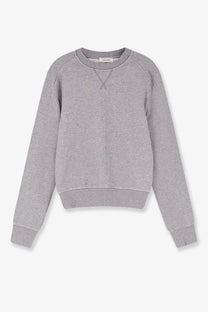 A soft heather gray unisex crewneck sweatshirt with ribbed cuffs and hem made of cotton by Entire Studios