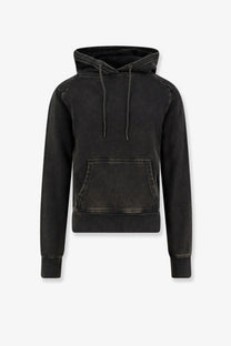 Entire studios unisex black distressed cotton hoodie with ribbed cuffs hem front pocket and drawstring hood