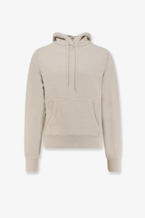 Beige entire studios unisex standard hood cotton sweatshirt with ribbed cuffs hem kangaroo pocket and matching drawstrings