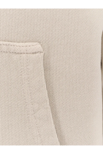 Beige ribbed knit fabric with a neatly stitched pocket on entire studios unisex standard hood cotton sweatshirt white