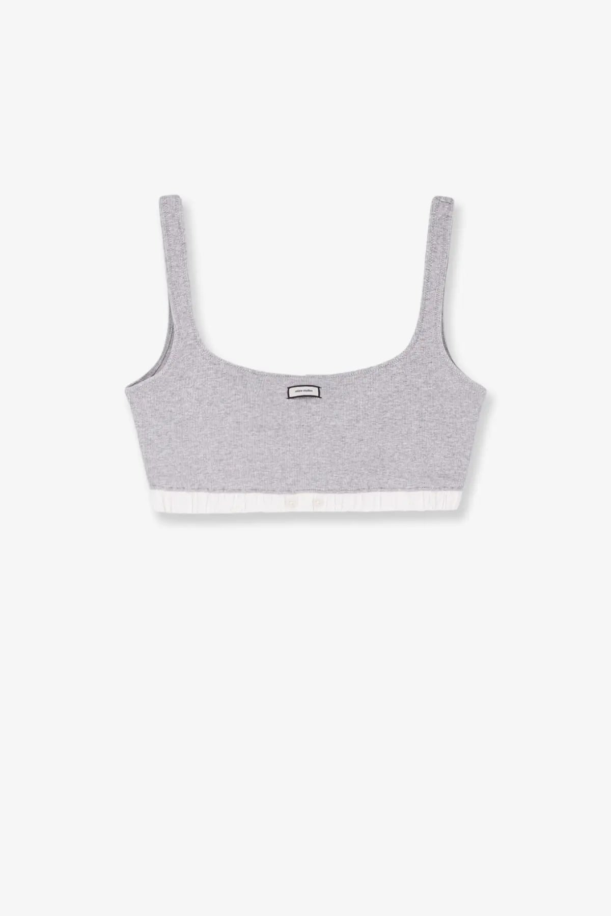 Entire studios women’s cotton blend gray knit crop top with white trim along the bottom edge pebble color