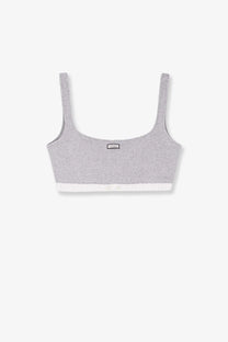 Entire studios women’s cotton blend gray knit crop top with white trim along the bottom edge pebble color