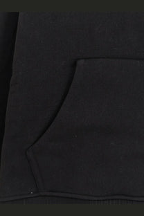 Black ribbed knit fabric pocket with subtle texture and clean edges on Entire Studios women’s cotton sweatshirt black