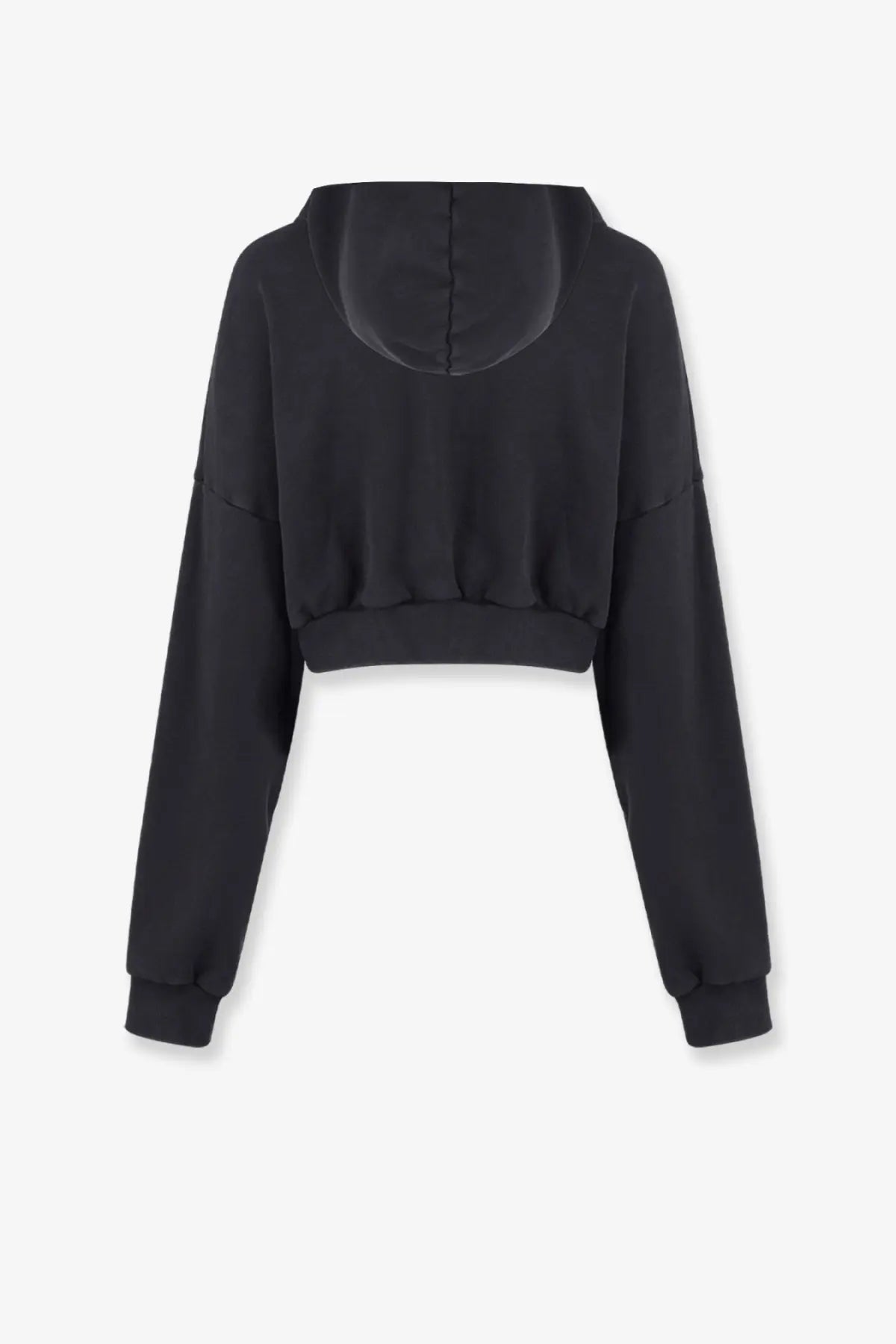 Entire studios women’s cropped cotton sweatshirt grey in black with relaxed fit and ribbed cuffs shown from the back