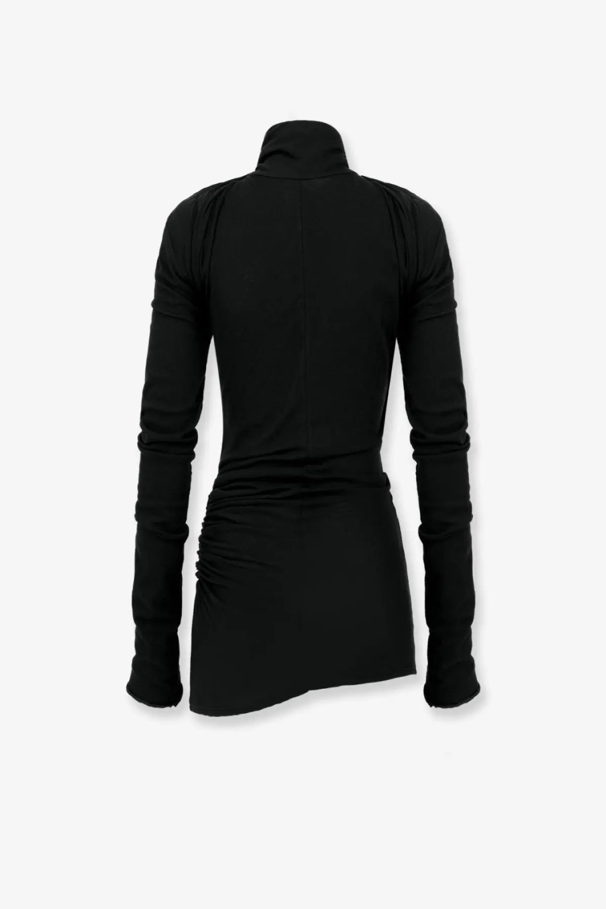 Entire Studios women’s gré stretch cotton black long-sleeved turtleneck top with ruched detailing on the back and sides