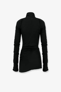 Entire Studios women’s gré stretch cotton black long-sleeved turtleneck top with ruched detailing on the back and sides
