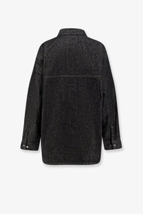 Entire Studios women’s Herculean black denim shirt jacket with relaxed fit and buttoned cuffs in black denim