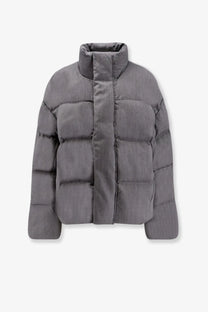 Entire Studios women’s mml puffer wool down jacket grey with high collar and quilted design front view