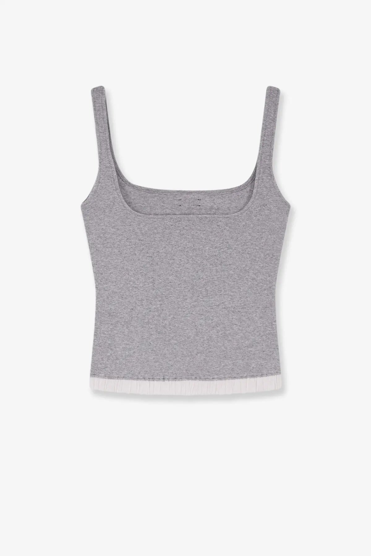 Entire studios women’s ribbed cotton gray tank top with thin straps and white ribbed hem pebble color