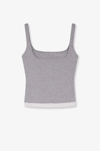 Entire studios women’s ribbed cotton gray tank top with thin straps and white ribbed hem pebble color