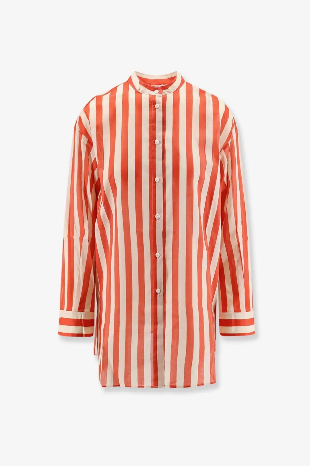 Eres women’s duetto cotton shirt black featuring long sleeves and bold coral and off-white vertical stripes