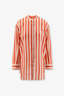 Eres women’s duetto cotton shirt black featuring long sleeves and bold coral and off-white vertical stripes