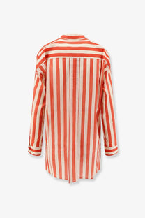 Eres women’s duetto cotton shirt black with long sleeves and bold coral and cream vertical stripes